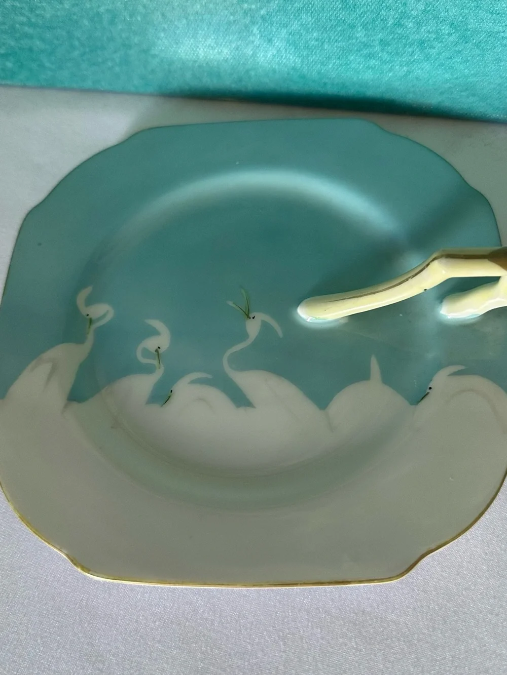 Vintage Floral Two-Tier Handled Serving Dishes - Teal & Cream